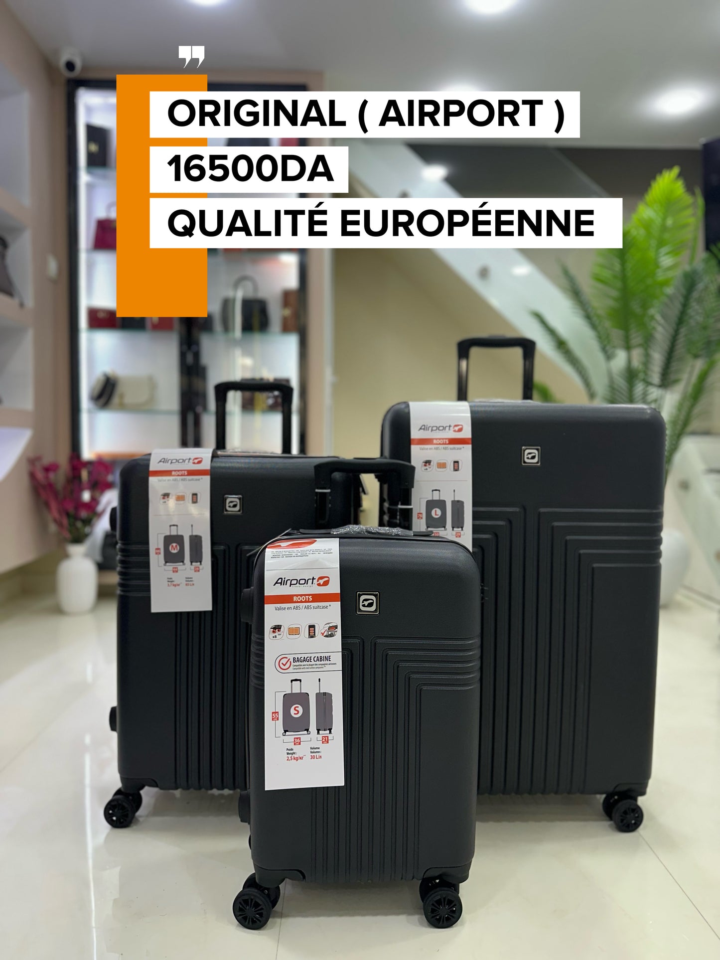 AIRPORT série de 3 valises noir originales