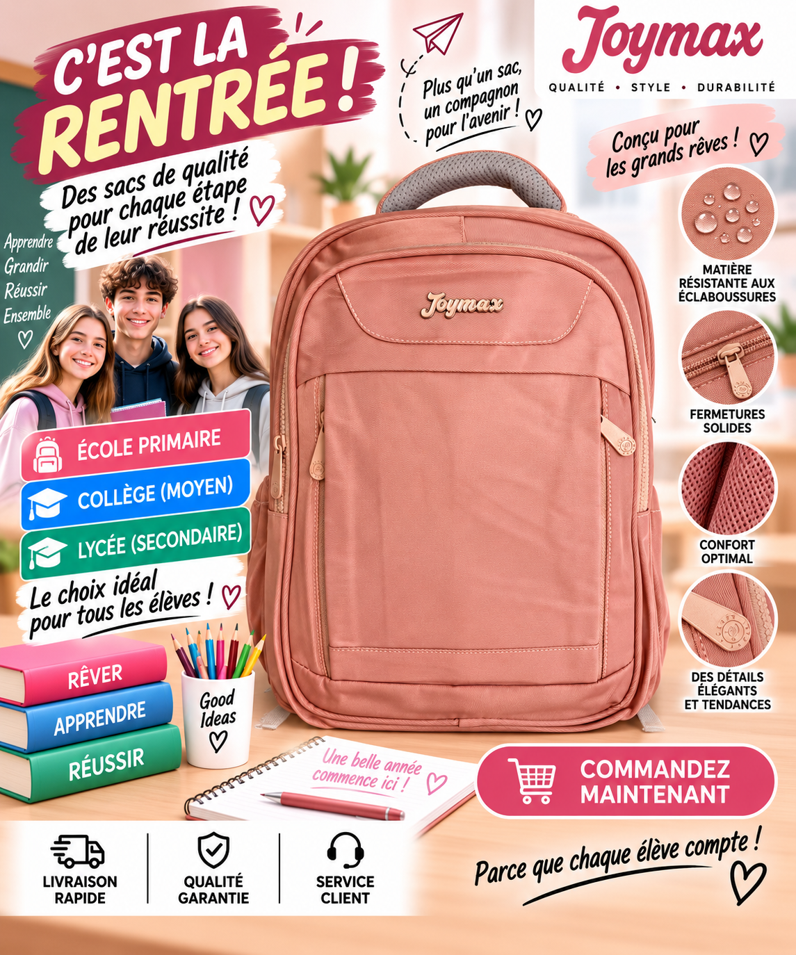 Sac à dos PRIM MOY LYCÉ 2601-1 rose
