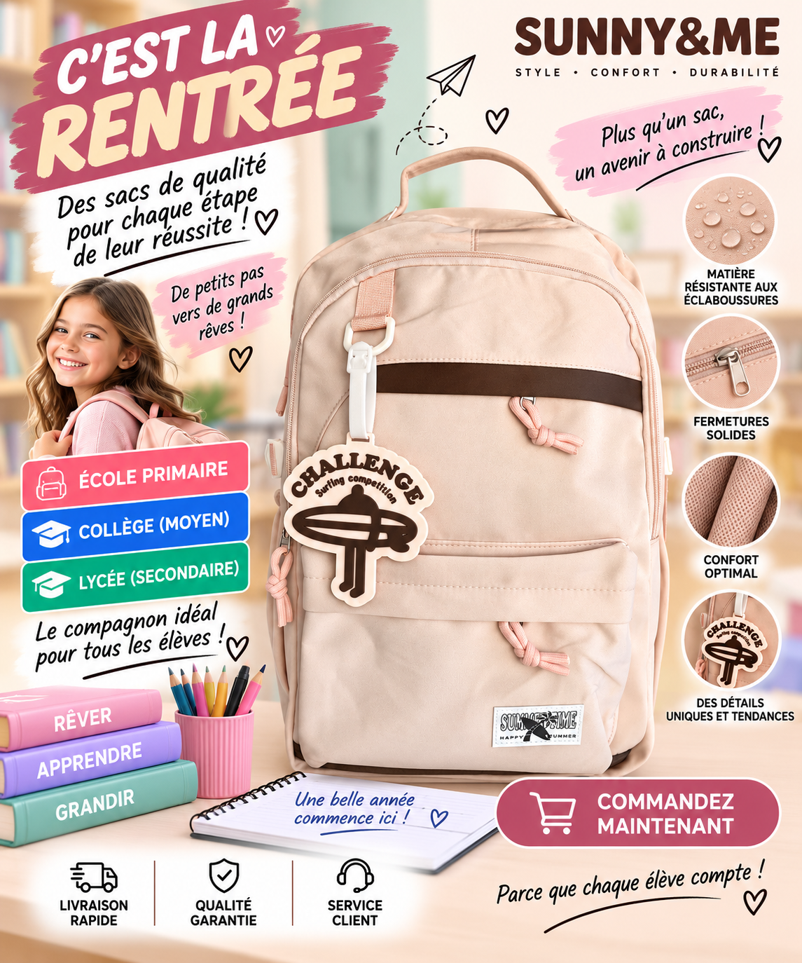 Sac à dos PRIM MOY LYCÉ 2458 rose