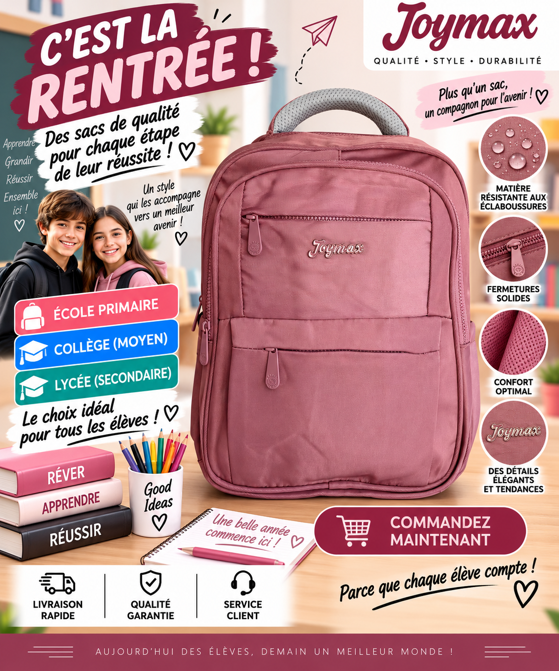 Sac à dos PRIM MOY LYCÉ 2601-2 rose