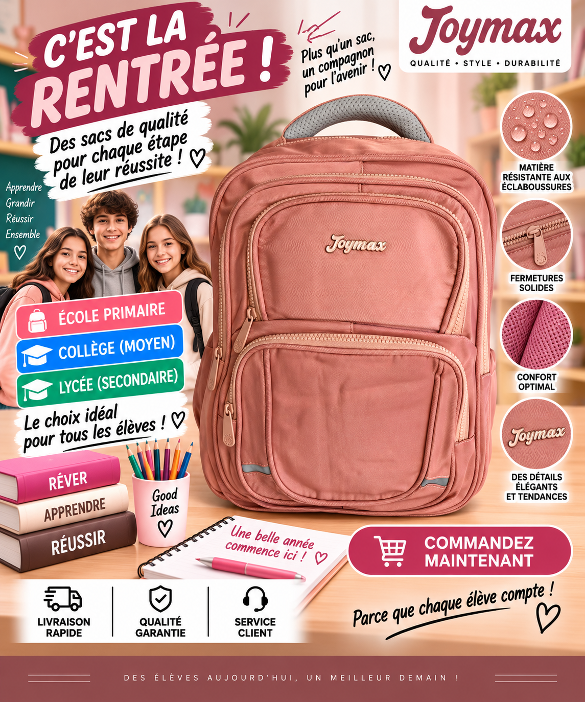 Sac à dos PRIM MOY LYCÉ 2601-3 crevette