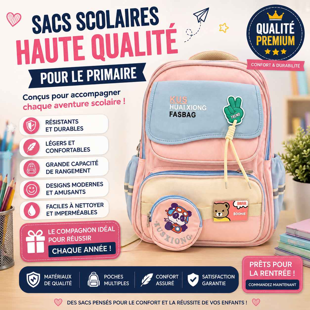 Sac à dos PRIM MOY LYCÉ 6006 rose move
