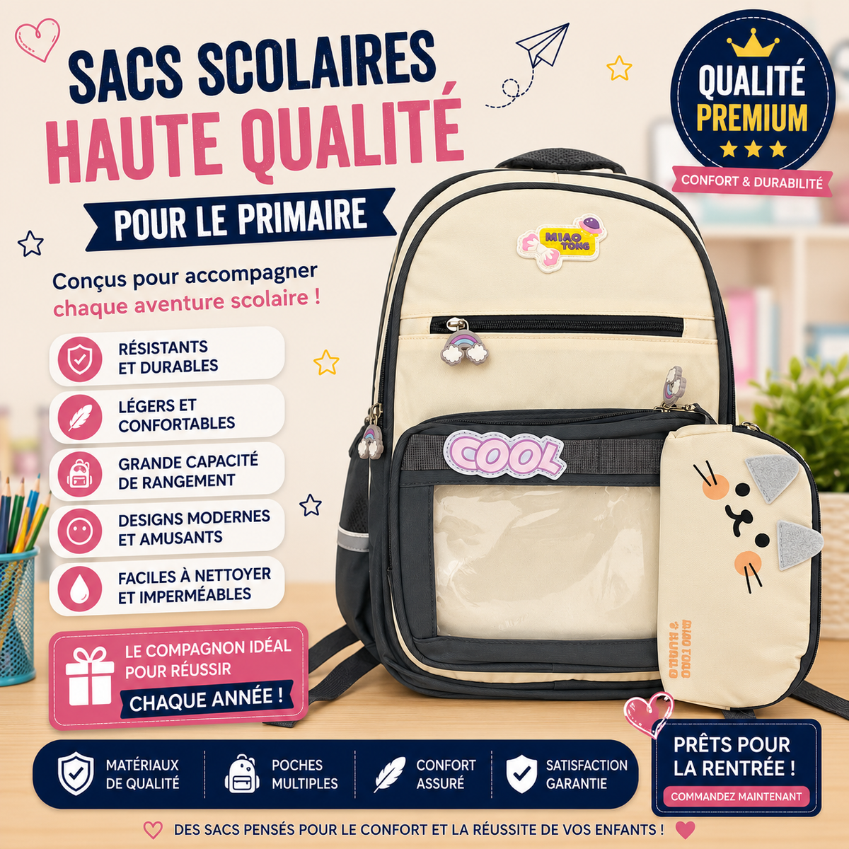 Sac à dos PRIM MOY LYCÉ 8070 gris beige