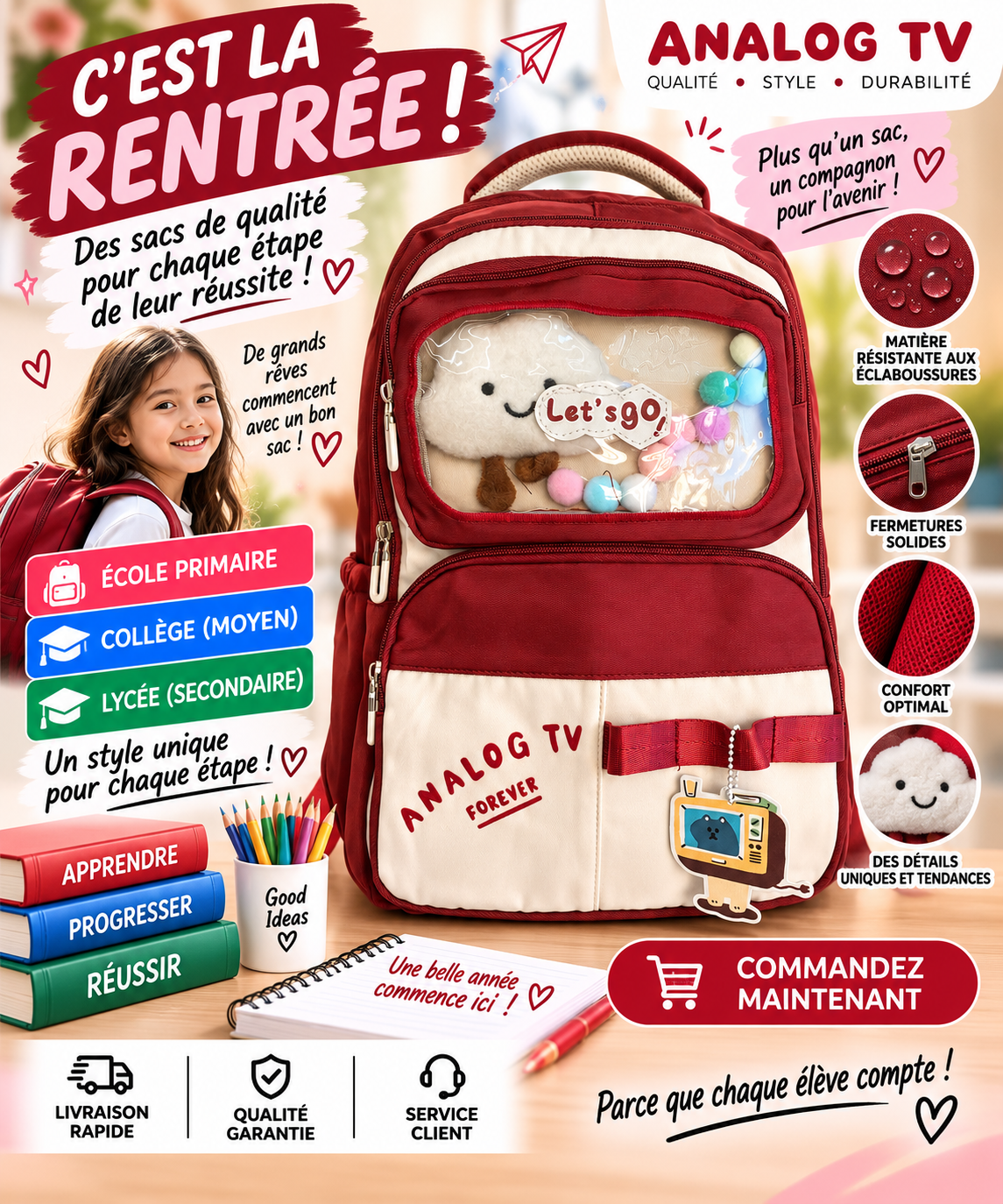 Sac à dos PRIM MOY LYCÉ 8833 bordeaux