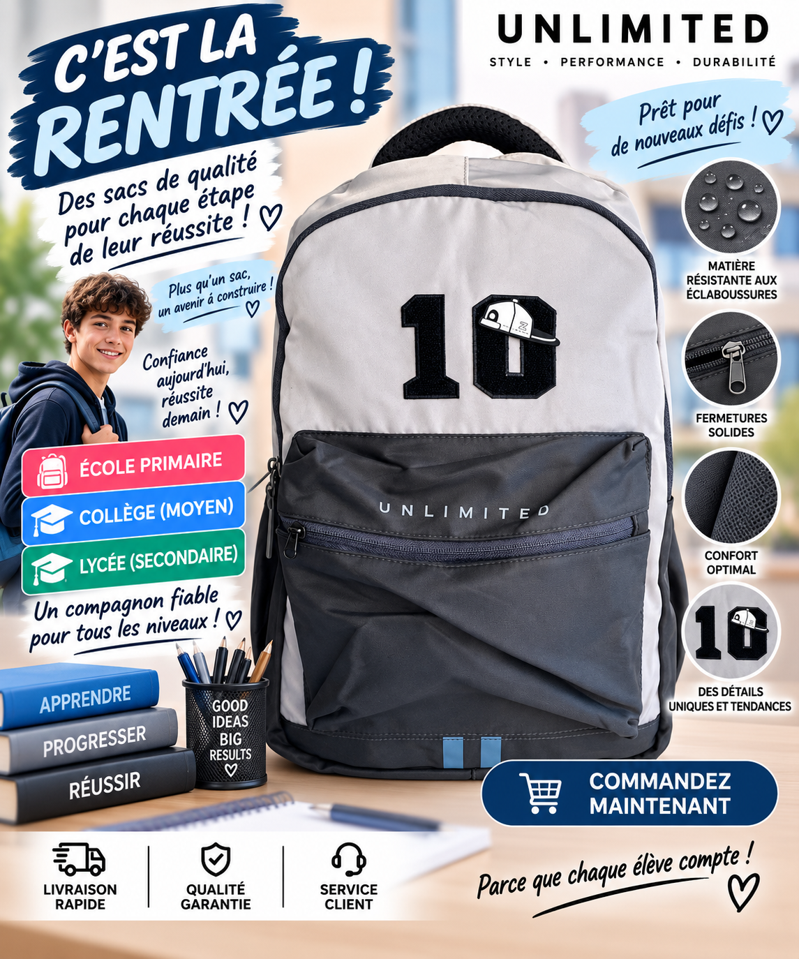 Sac à dos PRIM MOY LYCÉ 8931 gris
