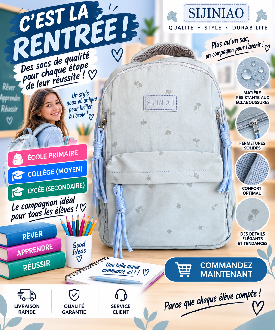 Sac à dos PRIM MOY LYCÉ 9302 bleu ciel