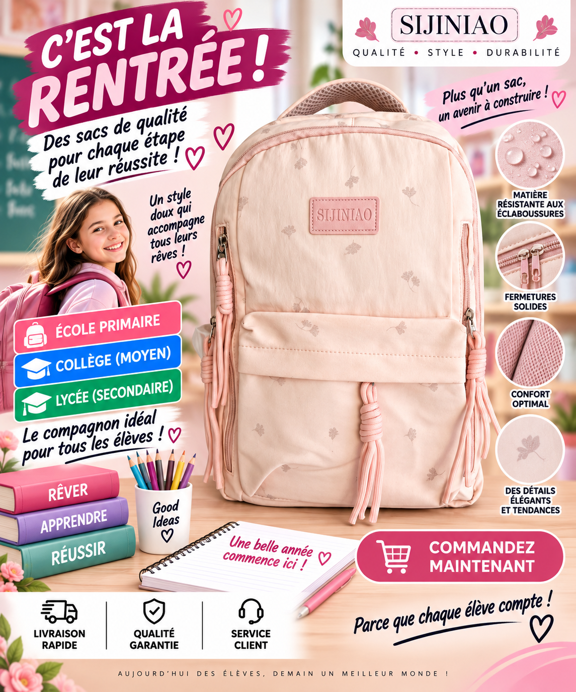 Sac à dos PRIM MOY LYCÉ 9302 rose