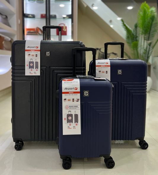 AIRPORT série de 3 valises originales ( CABINE bleu + M noir + XL noir )