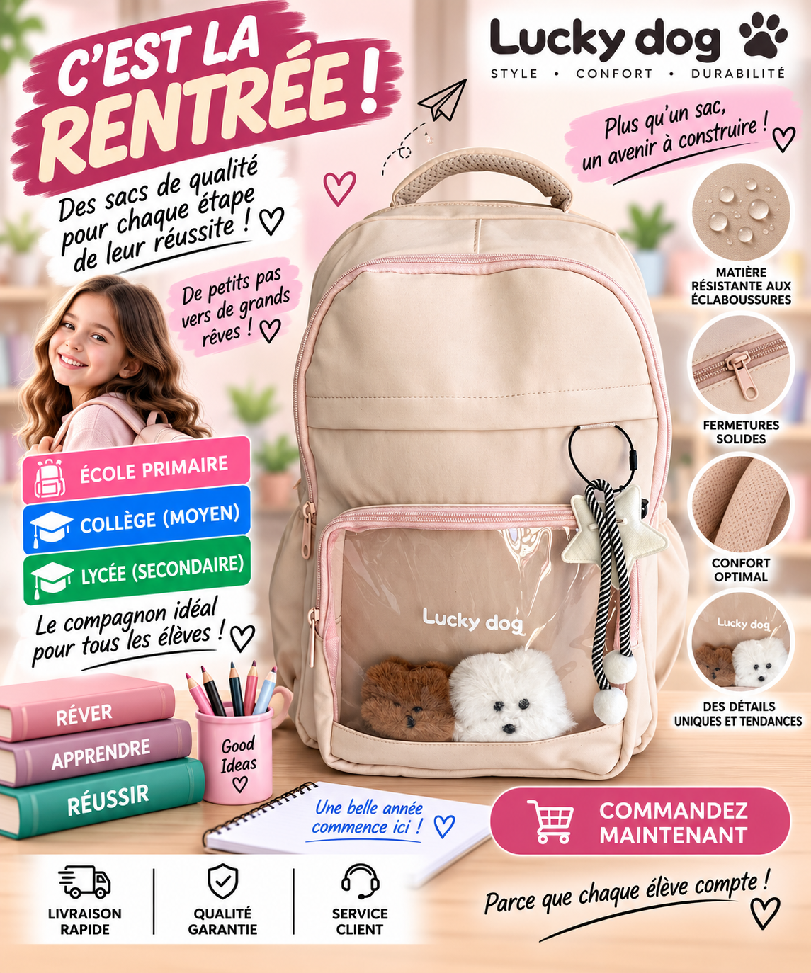 Sac à dos PRIM MOY LYCÉ S 464 rose