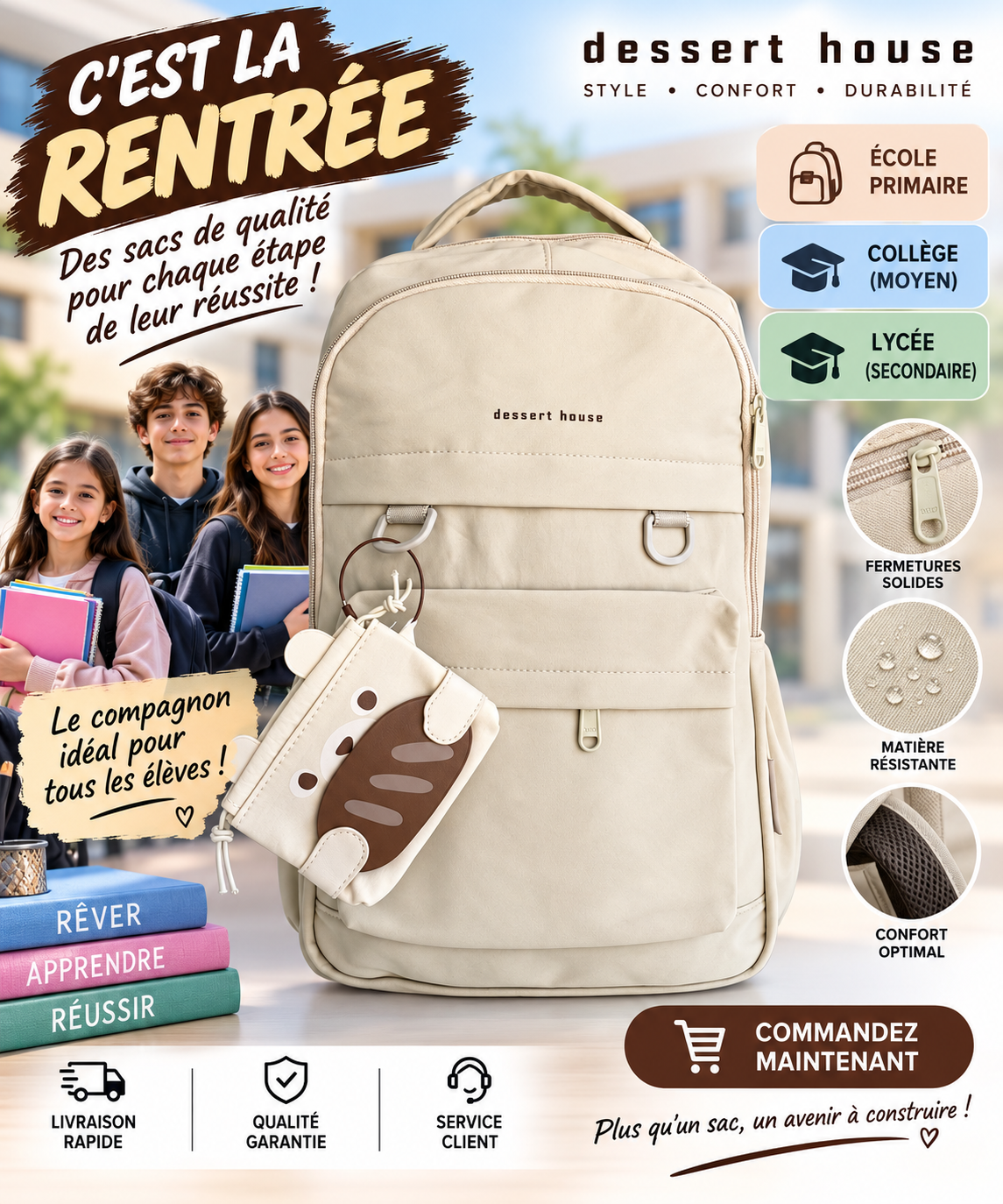 Sac à dos PRIM MOY LYCÉ S 468 beige